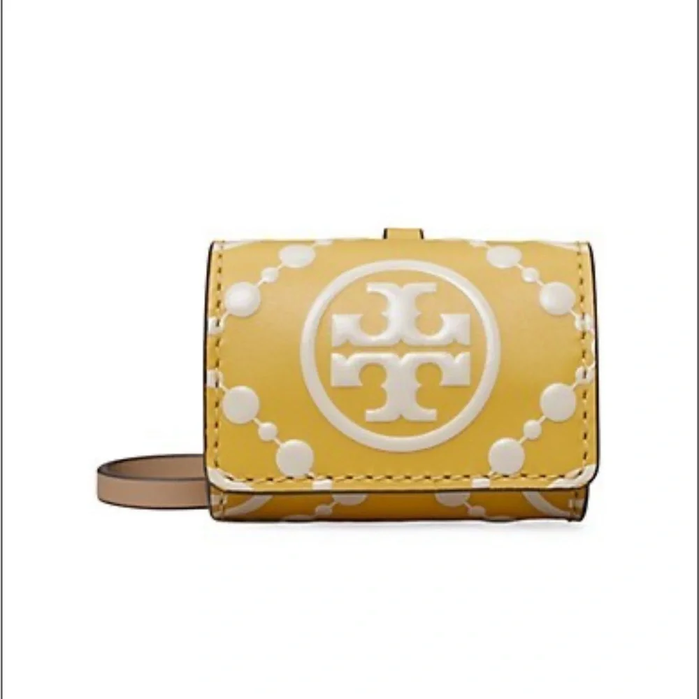 Tory Burch T Monogram Embossed Leather AirPods Pro Case Golden Sunset Yellow